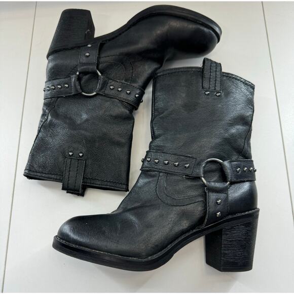 Vintage y2K Moto Style Biker Bootie Black Leather Round Toe Size 8 Nine West - Picture 3 of 8